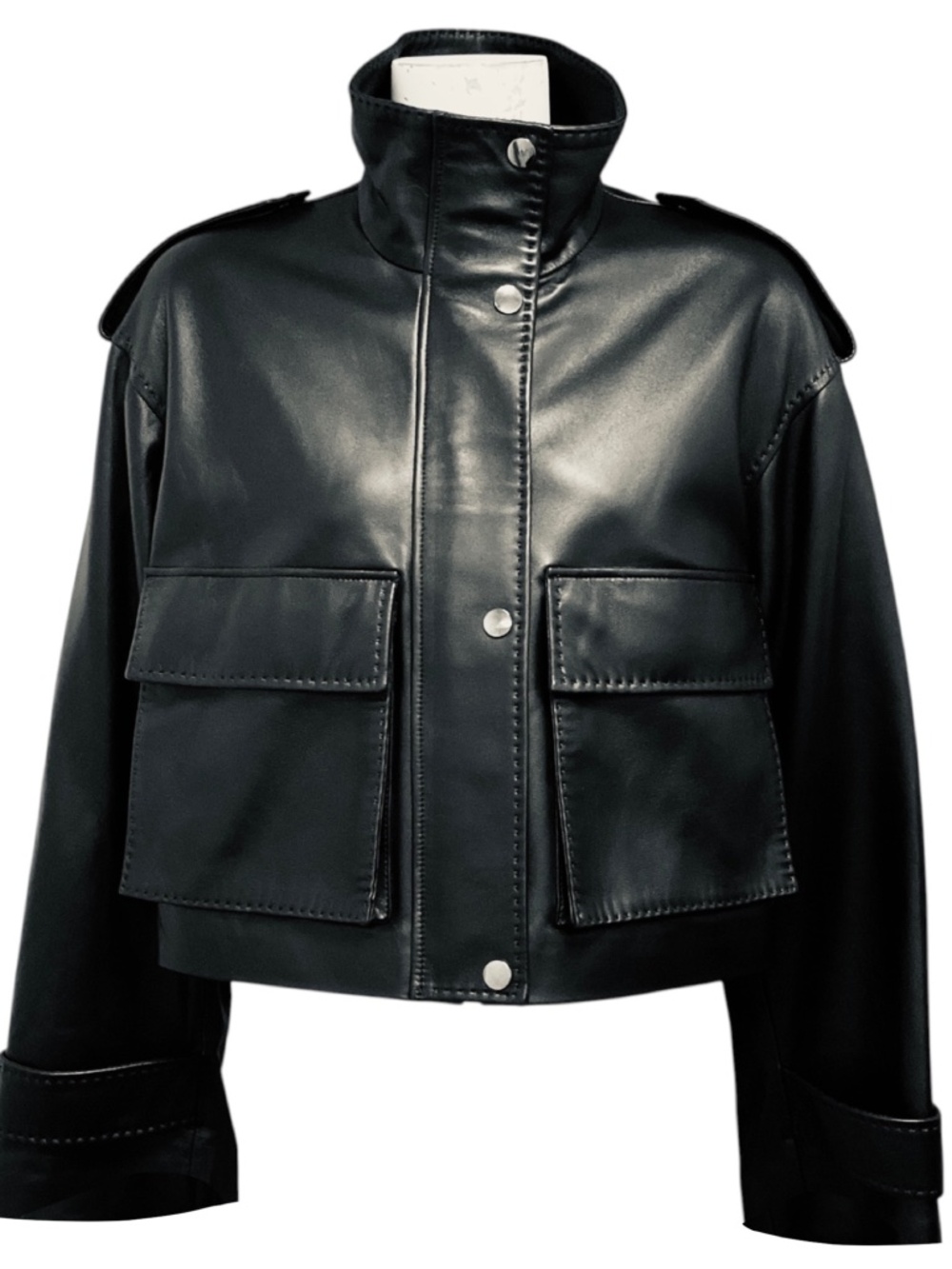FLEURETTE BLACK LENA LEATHER ZIP JACKET